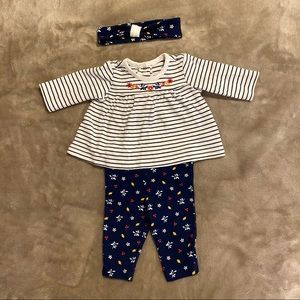 Little Me Baby Girls Floral Striped Outfit 0-3 Months Headband, Shirt & Pants
